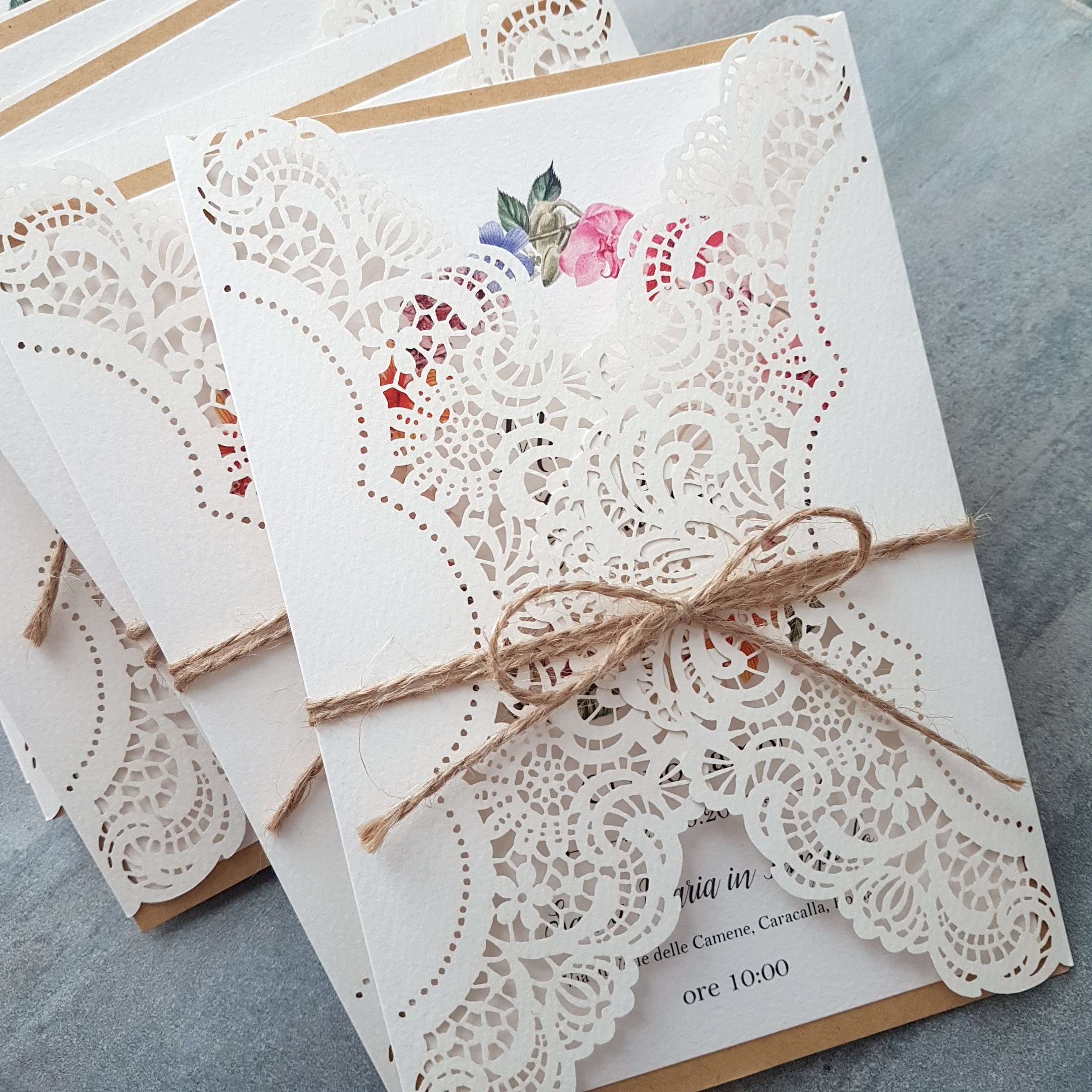 Partecipazione matrimonio busta kraft stile shabby chic